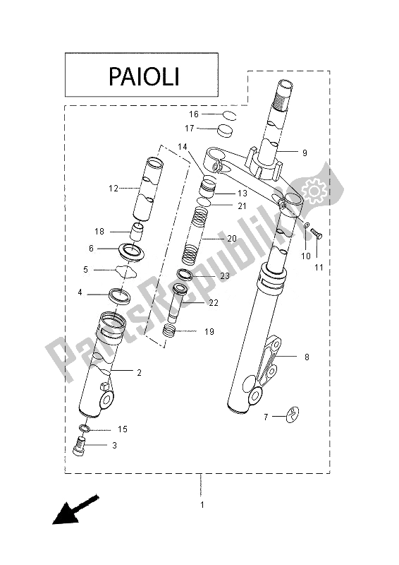 All parts for the Front Fork (paioli) of the Yamaha CW 50N 2013