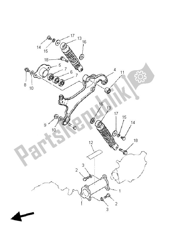 All parts for the Rear Arm & Suspension of the Yamaha PW 50 2007