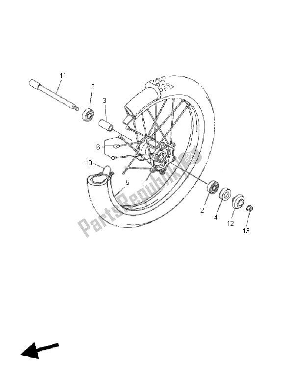 All parts for the Front Wheel of the Yamaha WR 250F 2010