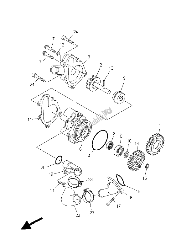 All parts for the Water Pump of the Yamaha MT 03 660 2008