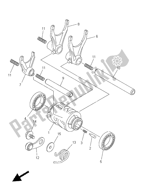 All parts for the Shift Cam & Fork of the Yamaha YZ 450F 2014