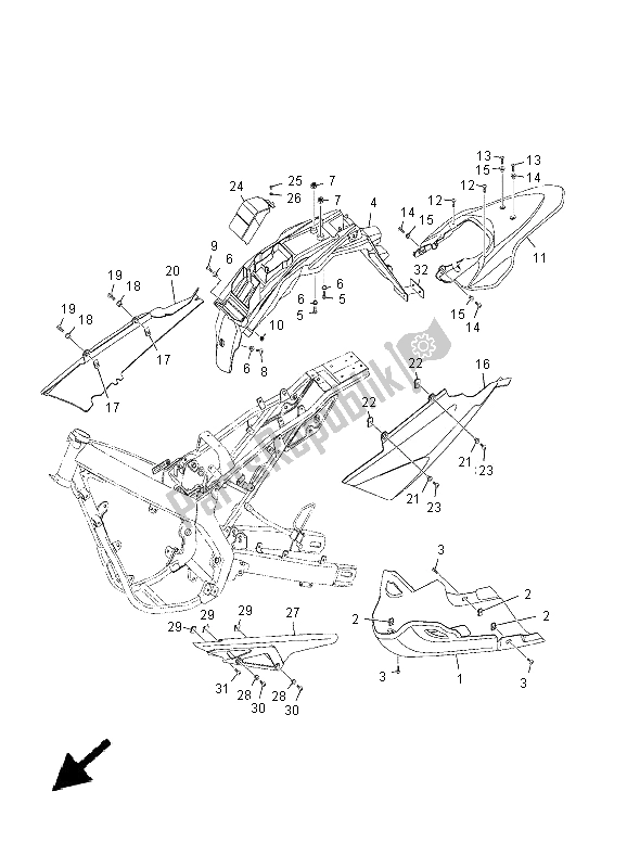 All parts for the Rear Body of the Yamaha XT 125X 2005