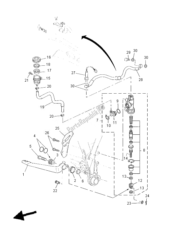 All parts for the Rear Master Cylinder of the Yamaha XT 660Z Tenere 2010