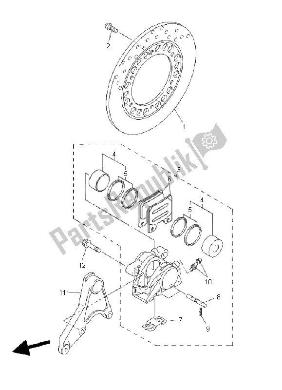 All parts for the Rear Brake Caliper of the Yamaha XJR 1300 2008