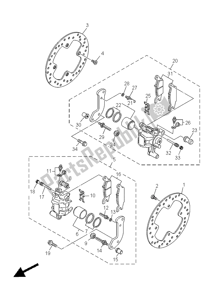 All parts for the Rear Brake Caliper of the Yamaha YFM 550 Fwad Grizzly 2015