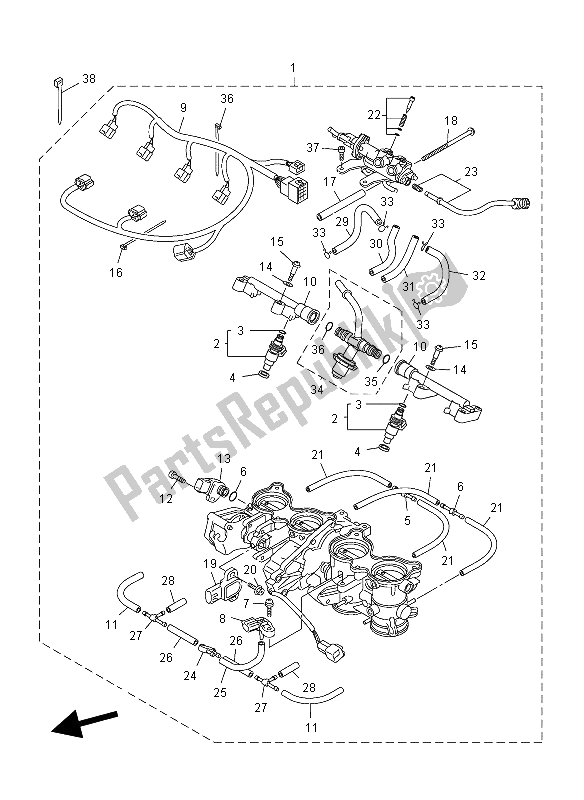Alle onderdelen voor de Intake 2 van de Yamaha FZ8 S 800 2012