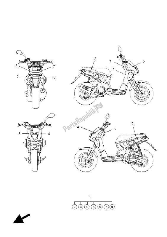 Alle onderdelen voor de Grafisch & Embleem van de Yamaha EW 50N Slider 2008