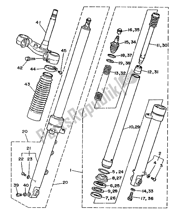 All parts for the Front Fork of the Yamaha TDR 250 1988