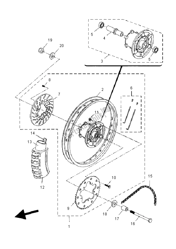 All parts for the Rear Wheel (model - R) of the Yamaha DT 50R SM 2010