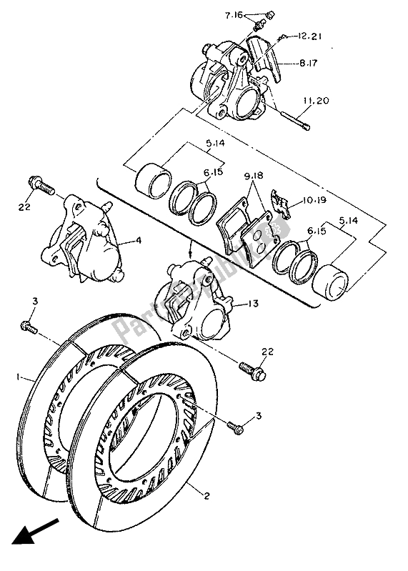 Toutes les pièces pour le étrier De Frein Avant du Yamaha FZ 750 1986