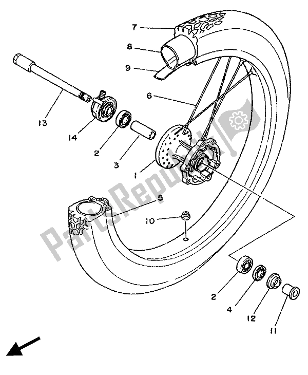 Alle onderdelen voor de Voorwiel van de Yamaha DT 125E 1989