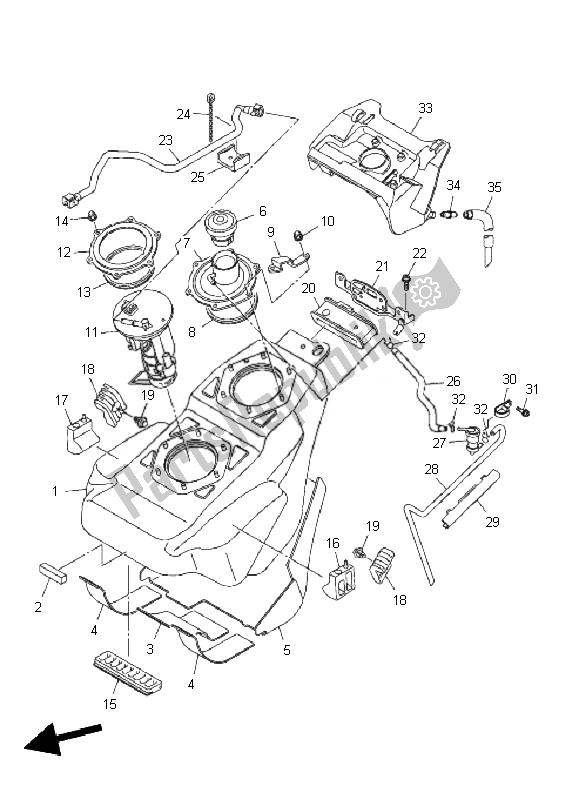 All parts for the Fuel Tank of the Yamaha VMX 17 1700 2010