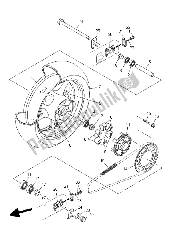 All parts for the Rear Wheel of the Yamaha XJ6F 600 2010