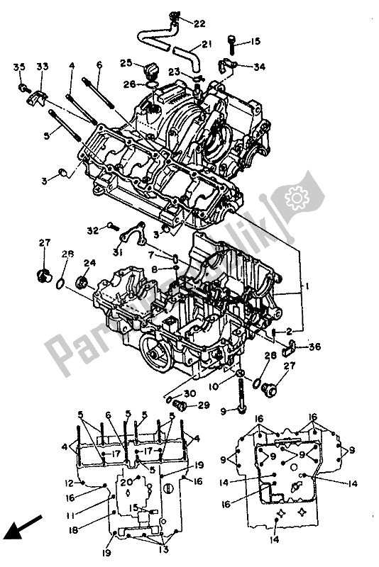 All parts for the Crankcase of the Yamaha FZ 750 1987