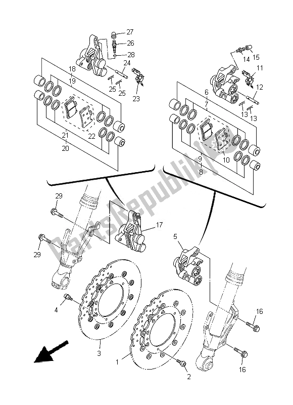 All parts for the Front Brake Caliper of the Yamaha XT 1200Z 2014