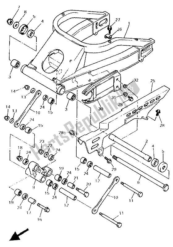 All parts for the Rear Arm of the Yamaha YZF 750R 1993