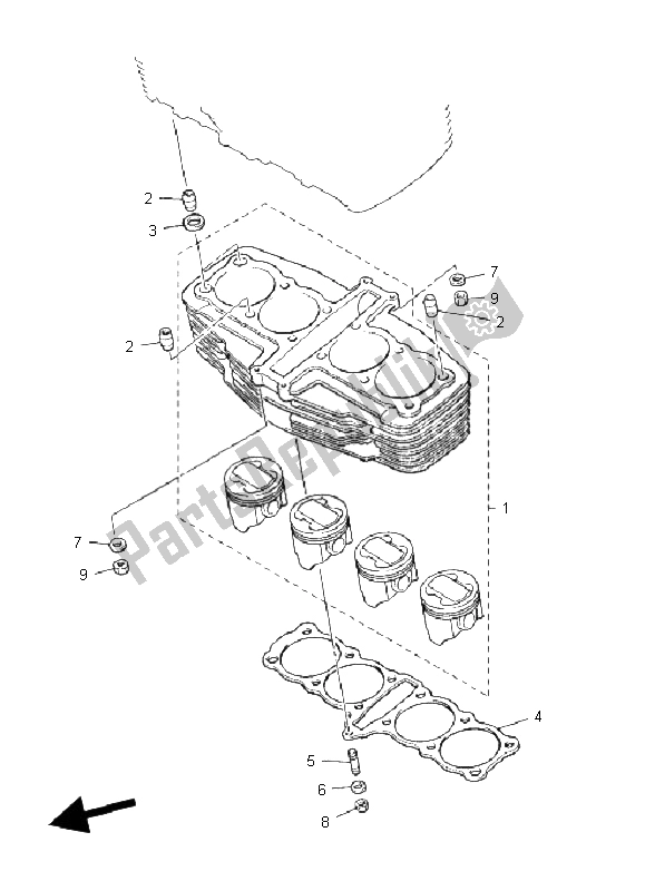 All parts for the Cylinder of the Yamaha XJR 1300 2008