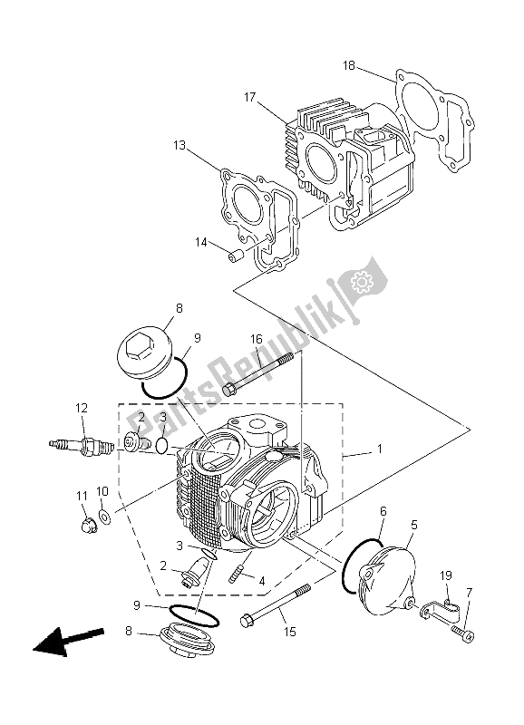 All parts for the Cylinder Head of the Yamaha TT R 90E 2004