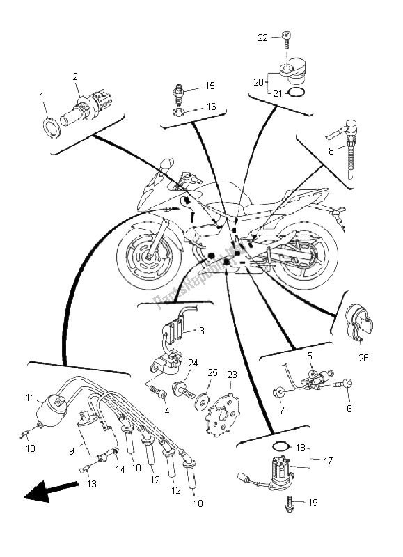 Wszystkie części do Elektryczny 1 Yamaha XJ6 SA 600 2011