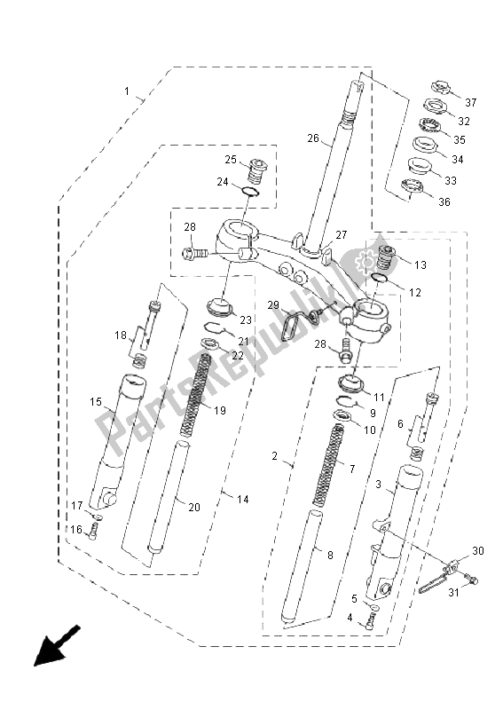 All parts for the Front Fork of the Yamaha XF 50 4T Giggle 2009