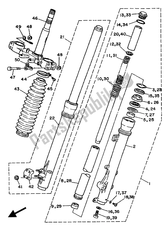 Todas las partes para Tenedor Frontal de Yamaha DT 125E 1989