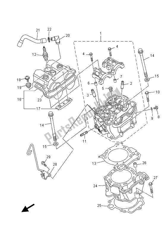 Alle onderdelen voor de Cilinder van de Yamaha YFZ 450 Rsed 2013