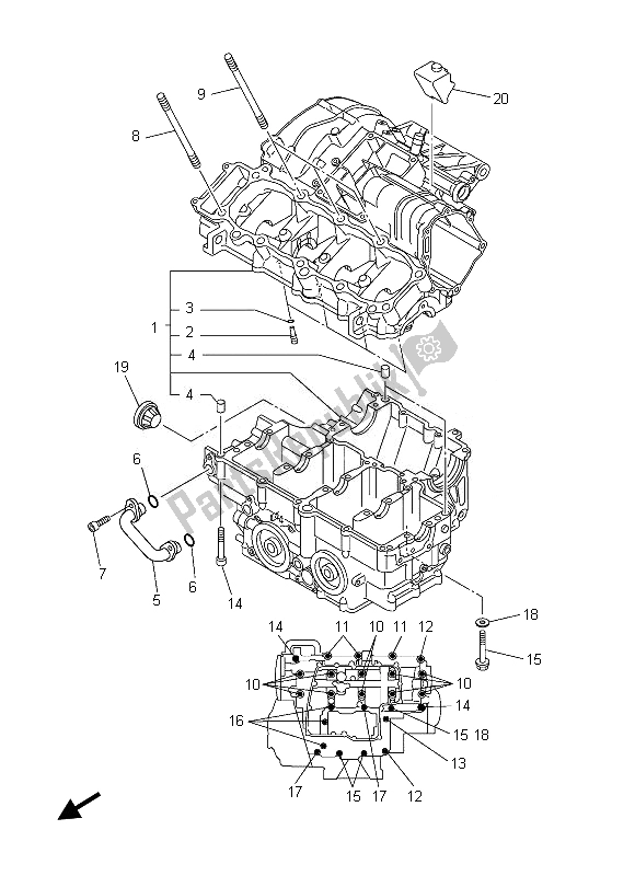 All parts for the Crankcase of the Yamaha FZ8 SA 800 2013