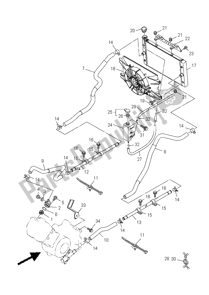 Alle onderdelen voor de Radiator Slang van de Yamaha YXM 700E Yamaha Black 2015