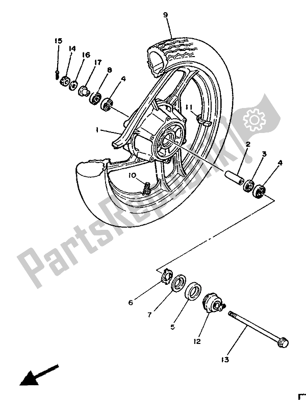 All parts for the Front Wheel of the Yamaha RD 350 LCF 1988