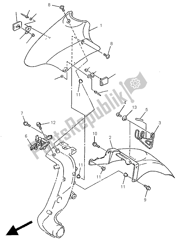 Toutes les pièces pour le Garde-boue Avant du Yamaha GTS 1000A 1998