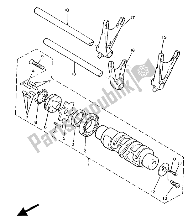 All parts for the Shift Cam & Fork of the Yamaha XVZ 12 TD Venture Royal 1300 1988