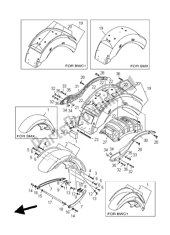 All parts for the Fender of the Yamaha XV 1900A Midnighst Star 2009