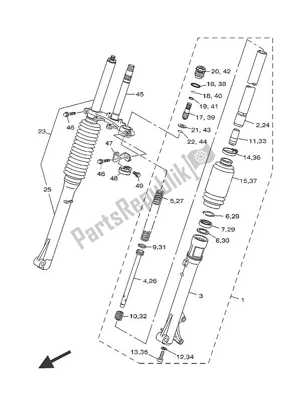 All parts for the Front Fork of the Yamaha TT R 125 LWE 2016