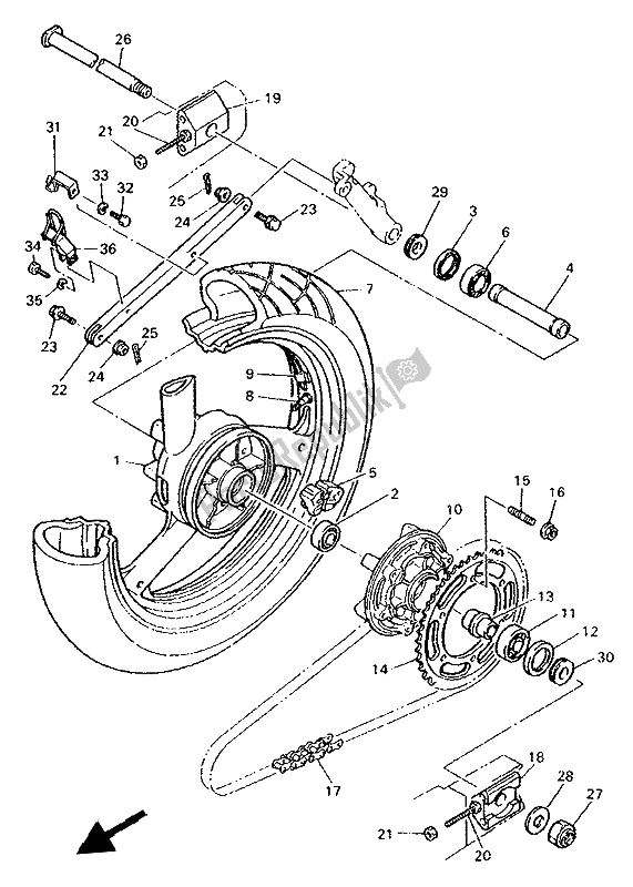 All parts for the Rear Wheel of the Yamaha XV 535 Virago 1994