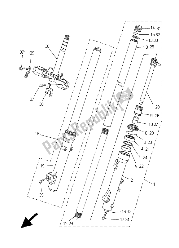 All parts for the Front Fork of the Yamaha XT 660R 2005