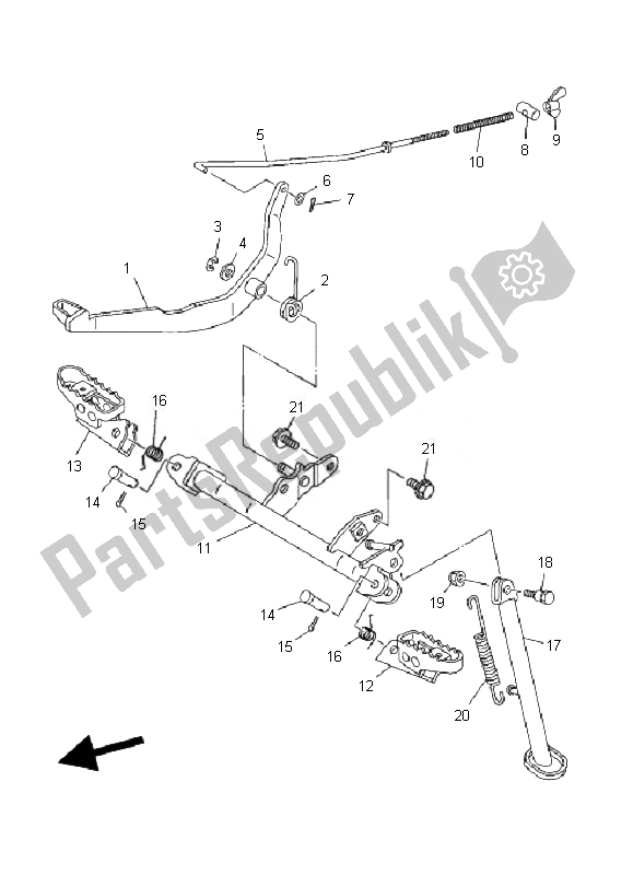 All parts for the Stand & Footrest of the Yamaha TT R 90E 2007