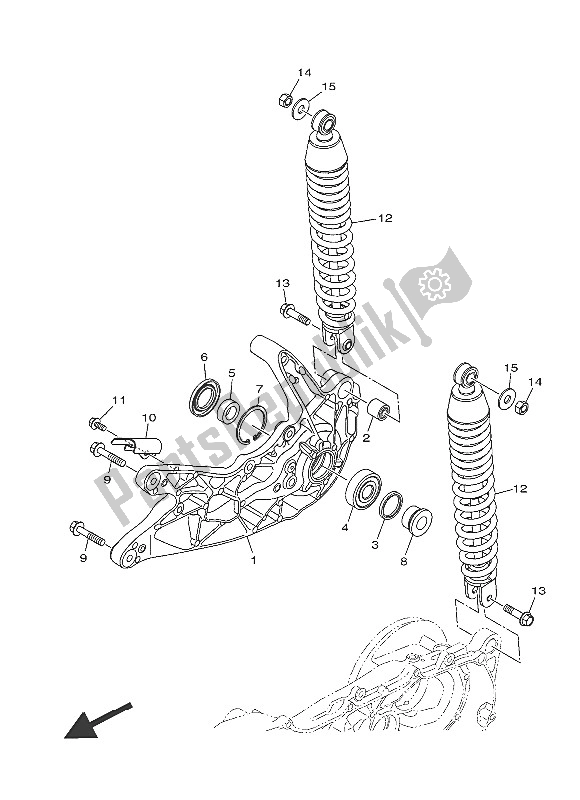 Toutes les pièces pour le Bras Arrière Et Suspension du Yamaha MW 125 2016