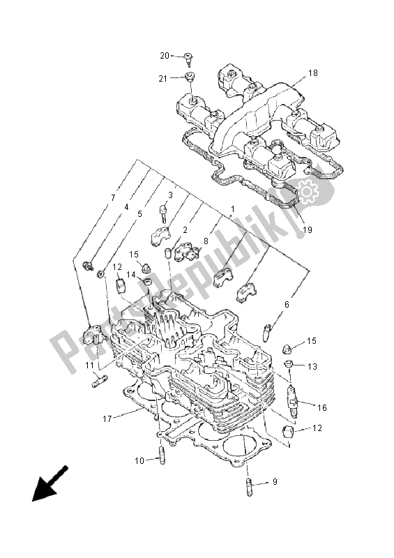 All parts for the Cylinder Head of the Yamaha XJR 1300 SP 2001