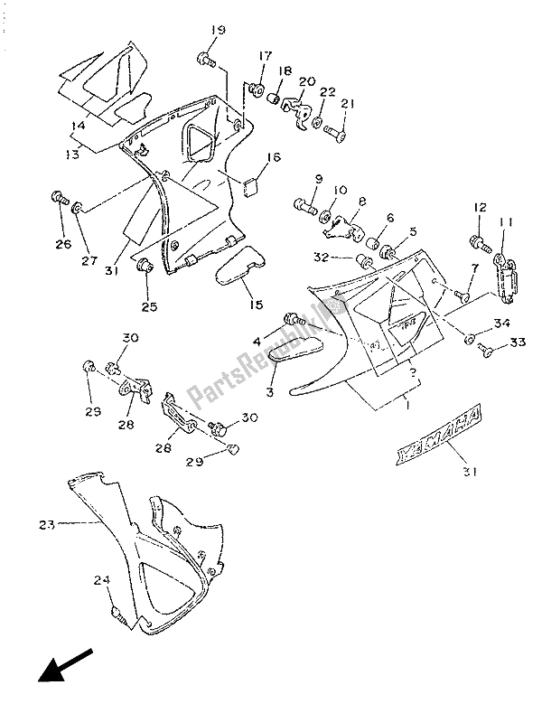 Tutte le parti per il Cowling 2 del Yamaha TZR 250 1989