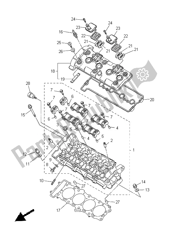 All parts for the Cylinder Head of the Yamaha FZ8 N 800 2013