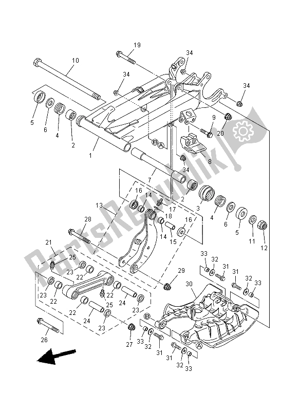 All parts for the Rear Arm of the Yamaha YFM 350R 2012