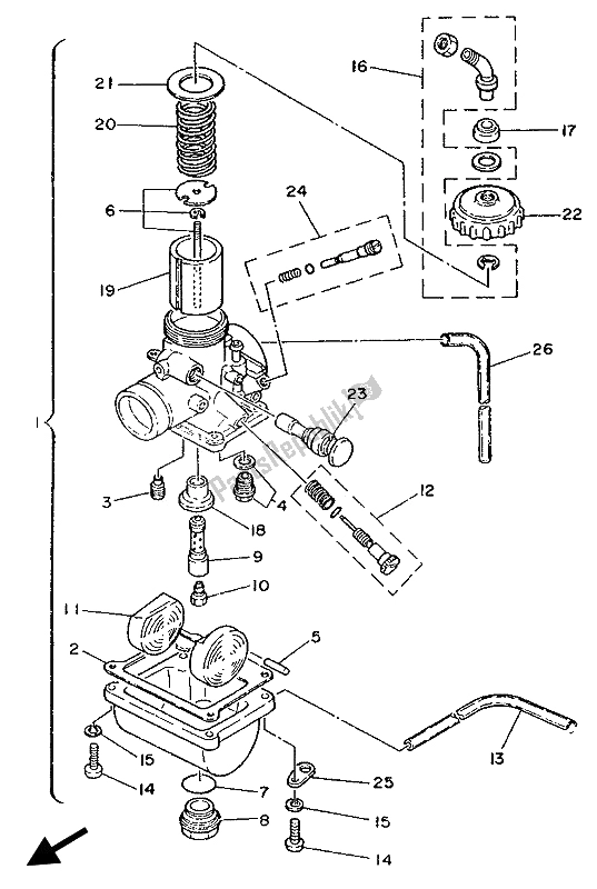 Tutte le parti per il Carburatore del Yamaha YZ 80 1989