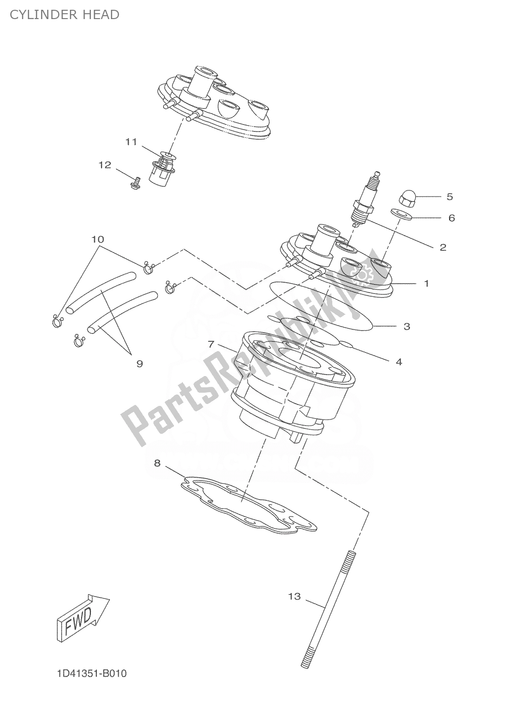 All parts for the Cylinder Head of the Yamaha DT 50 2004