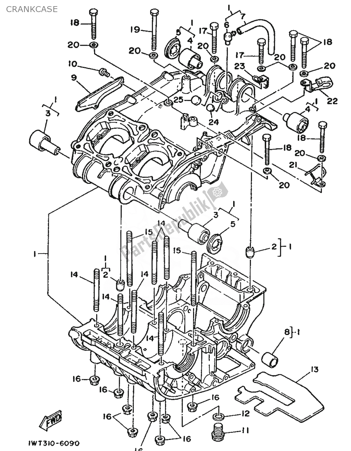All parts for the Crankcase of the Yamaha RD 350 1991