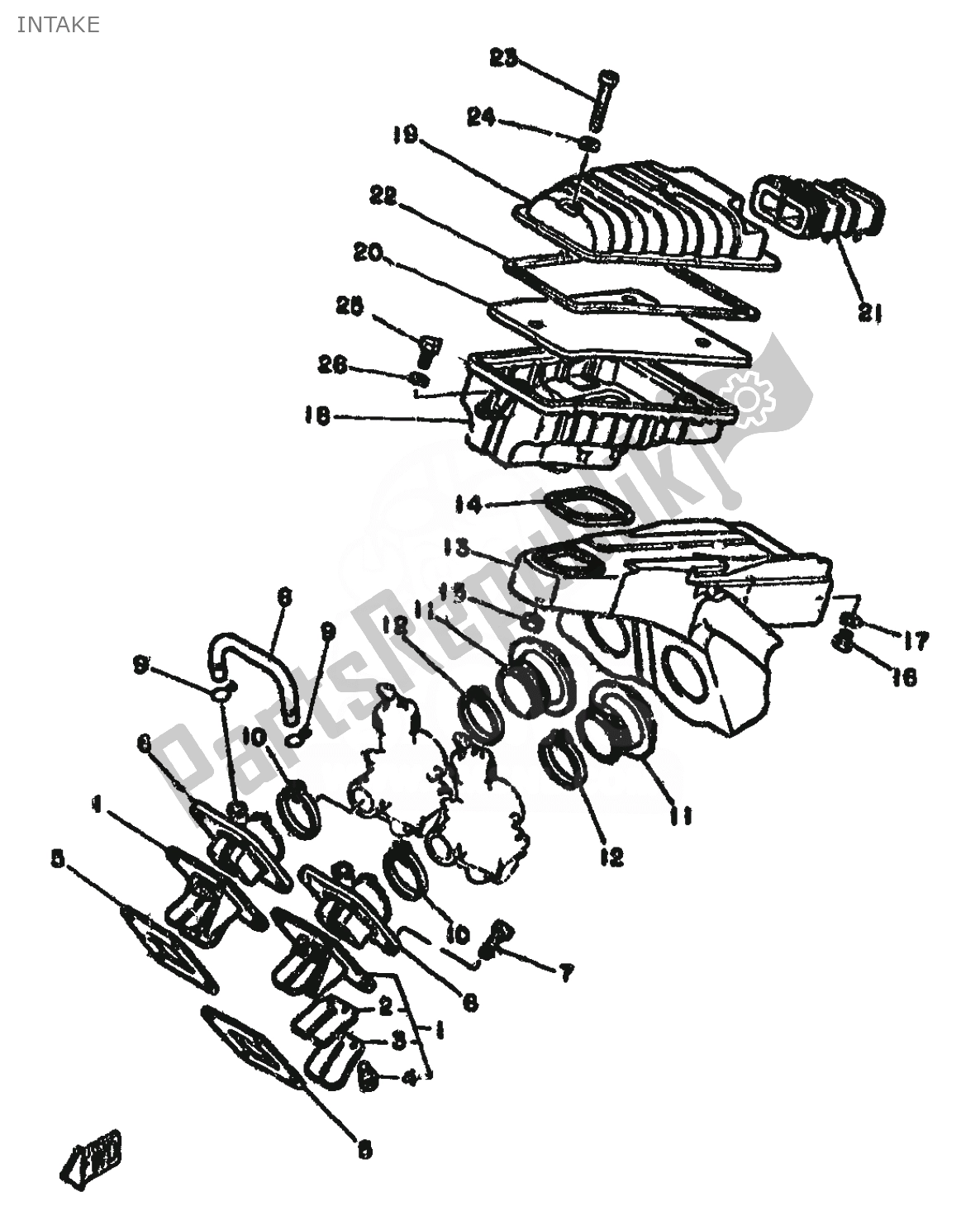 All parts for the Intake of the Yamaha RD 250 1981