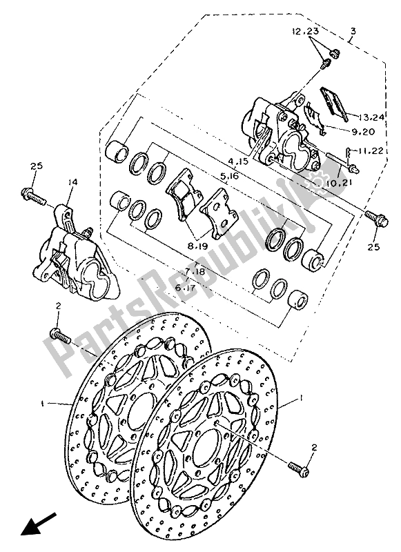 Toutes les pièces pour le étrier De Frein Avant du Yamaha FZR 1000 1993