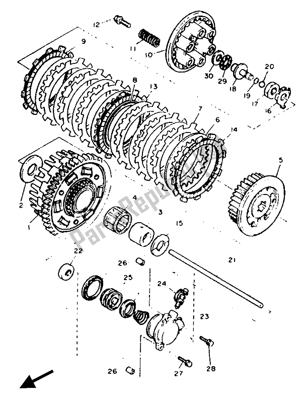 All parts for the Clutch of the Yamaha FZR 1000 1990