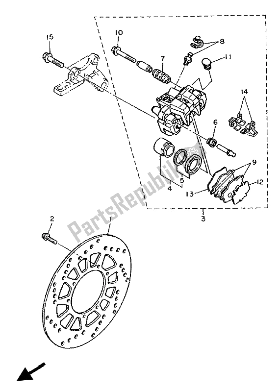 All parts for the Rear Brake Caliper of the Yamaha XT 600K 1993