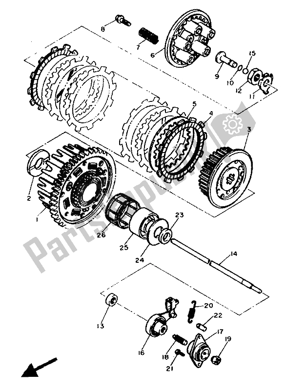 All parts for the Clutch of the Yamaha FZR 600 Genesis 1991