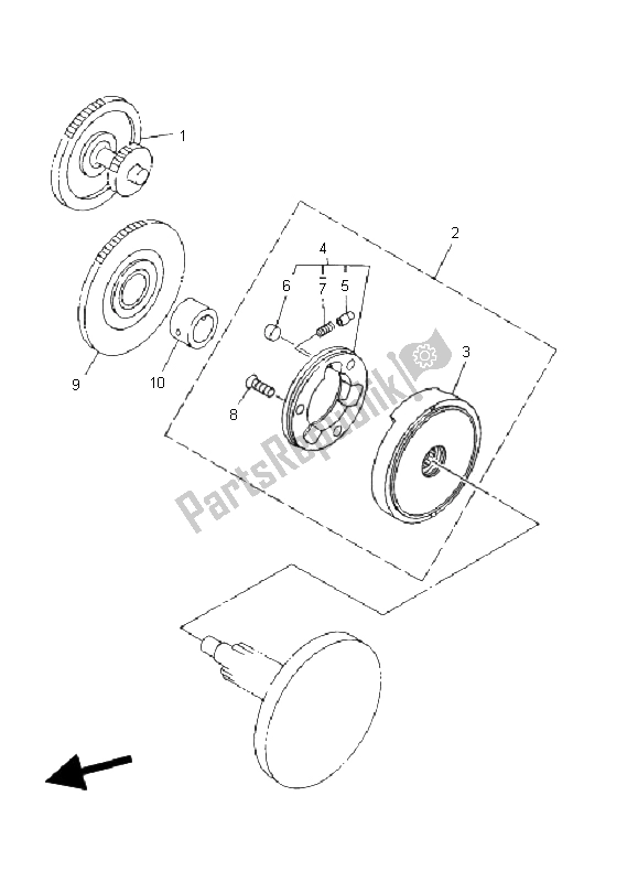 All parts for the Starter Clutch of the Yamaha YFM 80 Grizzly 2006